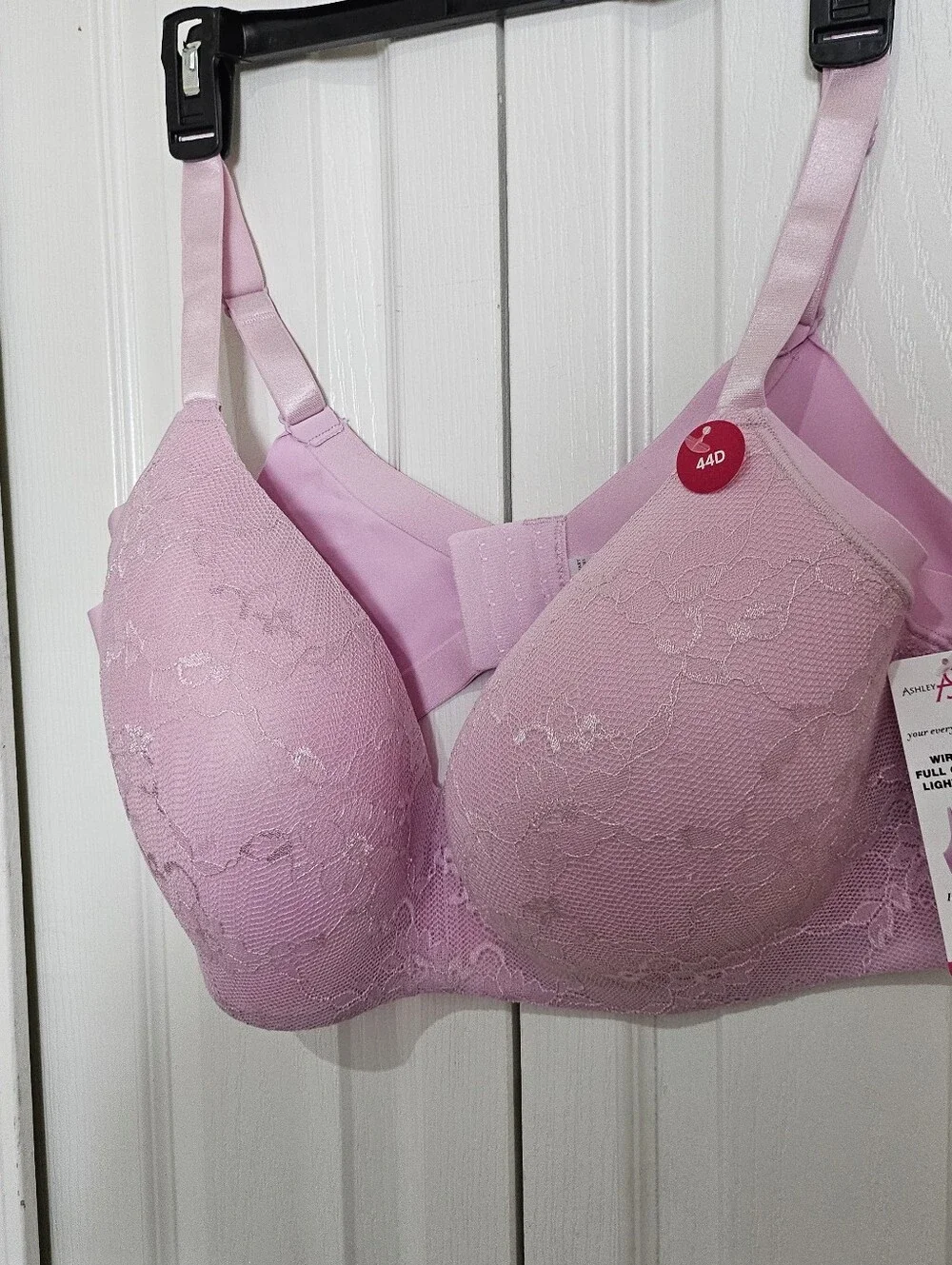 Ashley Stewart Wire Free Bra 44D Pink Lace Full Coverage Lightly Lined Comfort